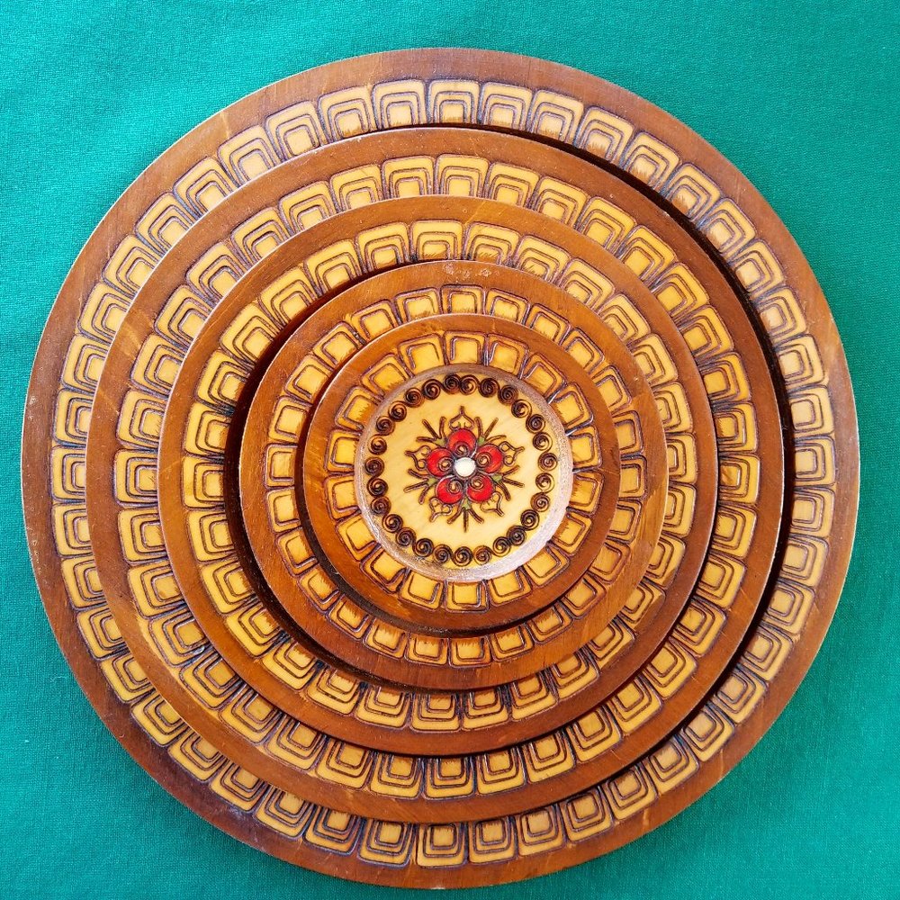 🎉HP🎉 Decorative Folk Art Set of 5 Wooden Nesting Plates Made in Poland - Picture 5 of 7
